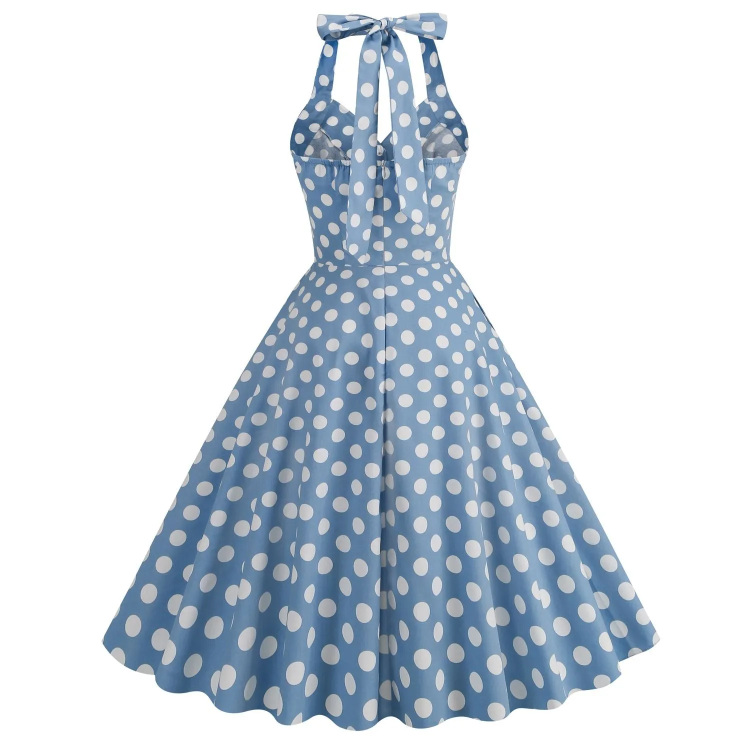 Women's 50s Halter Vintage A Line Polka Dot Cocktail Dress Prom Tea Party  Swing Dress