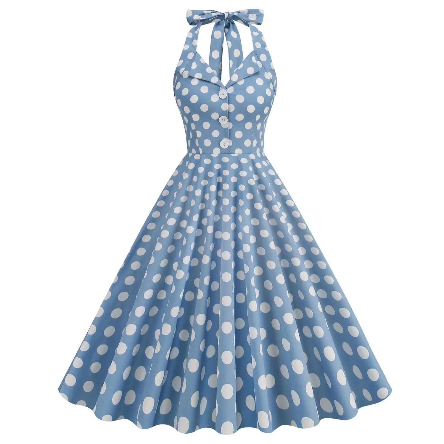 Women's 50s Halter Vintage A Line Polka Dot Cocktail Dress Prom Tea Party  Swing Dress