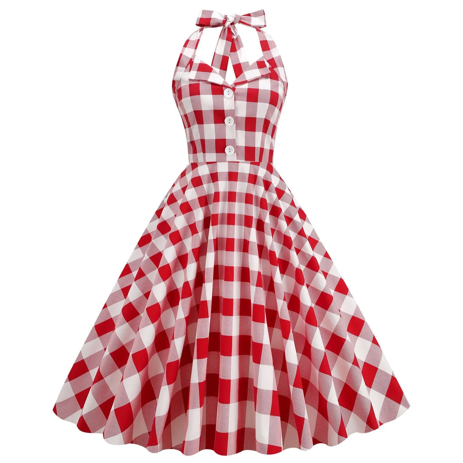 Women's 50s Halter Vintage A Line Polka Dot Cocktail Dress Prom Tea Party  Swing Dress