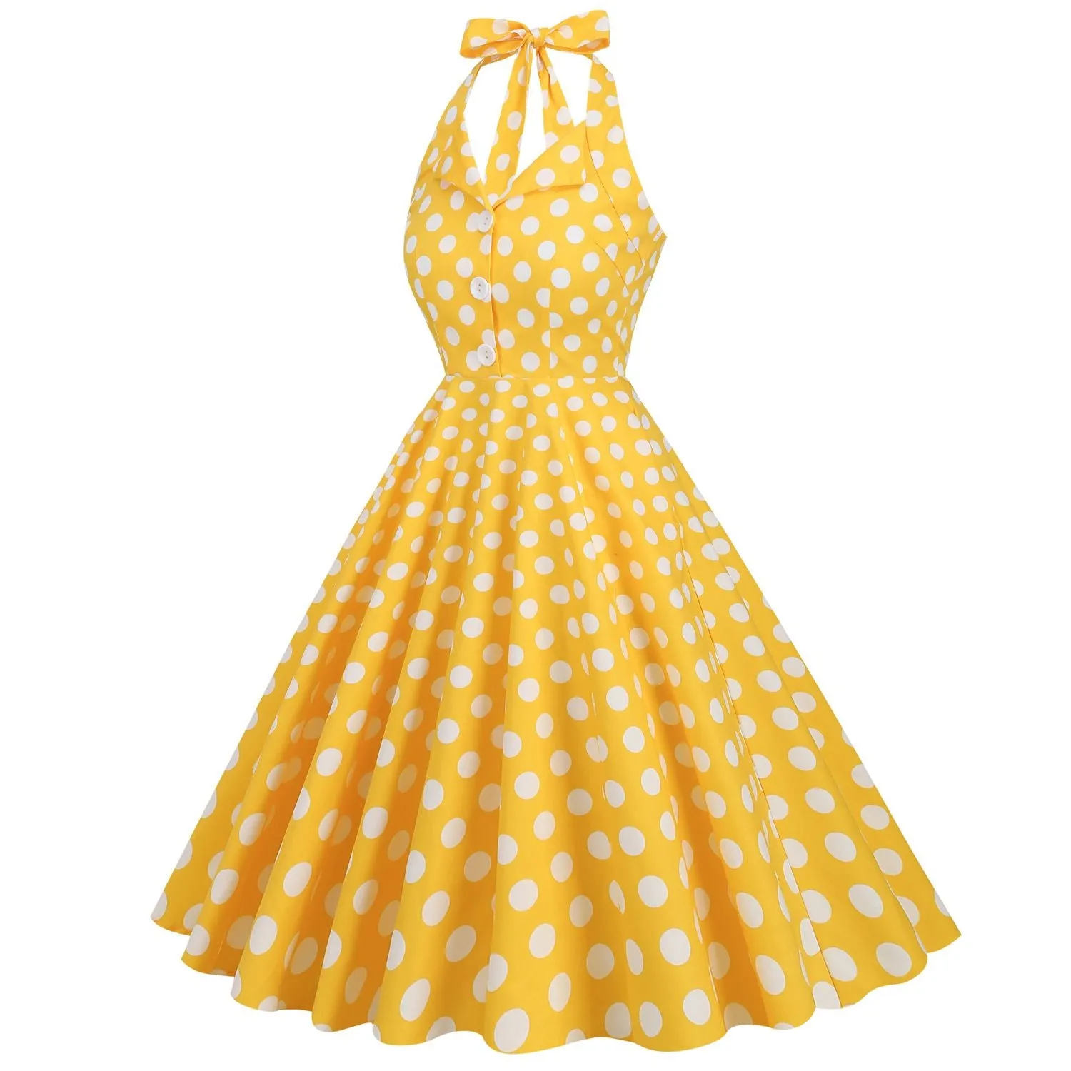 Women's 50s Halter Vintage A Line Polka Dot Cocktail Dress Prom Tea Party  Swing Dress