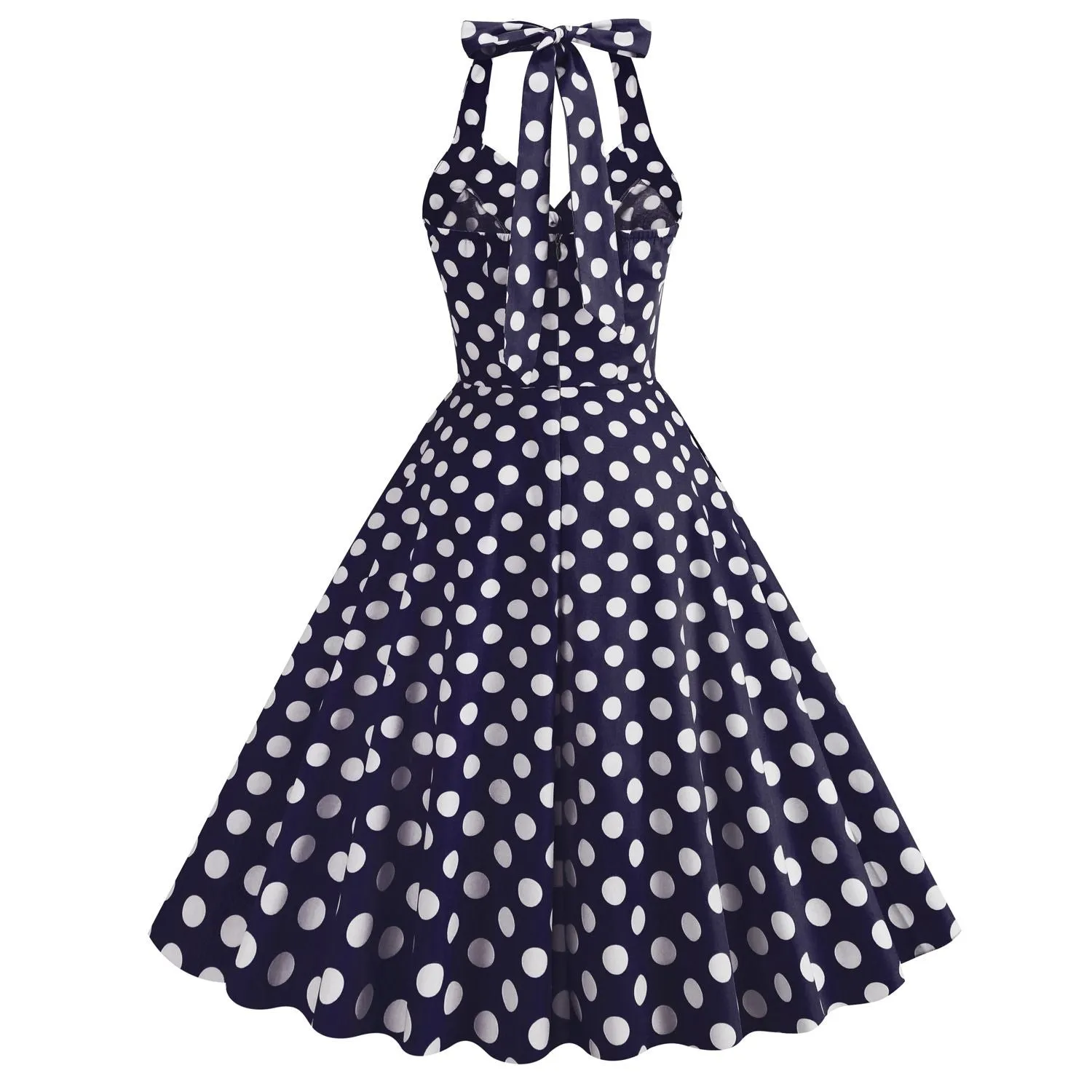 Women's 50s Halter Vintage A Line Polka Dot Cocktail Dress Prom Tea Party  Swing Dress