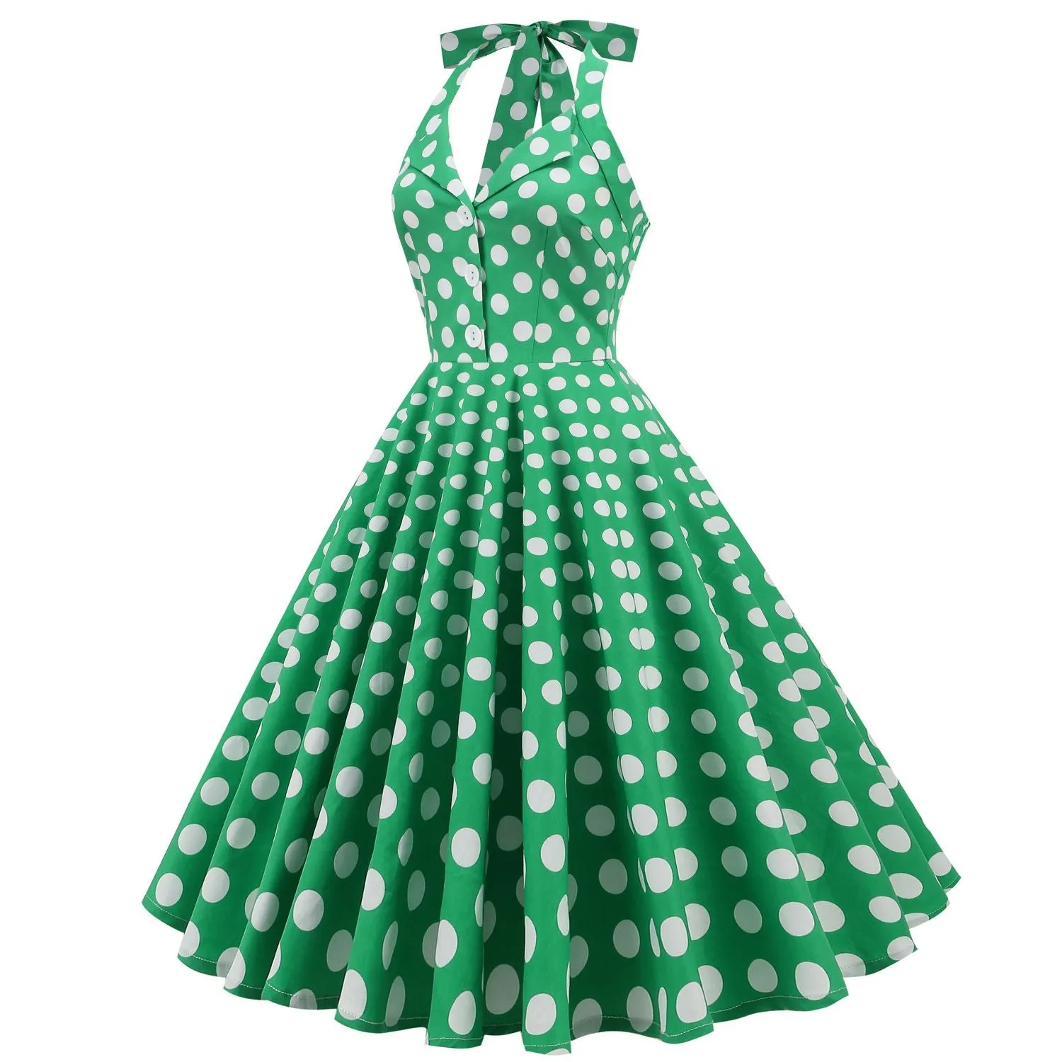 Women's 50s Halter Vintage A Line Polka Dot Cocktail Dress Prom Tea Party  Swing Dress