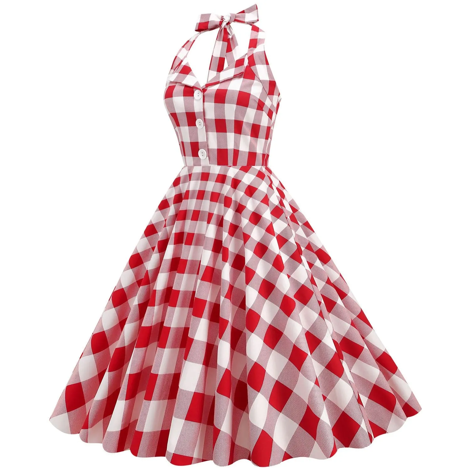 Women's 50s Halter Vintage A Line Polka Dot Cocktail Dress Prom Tea Party  Swing Dress