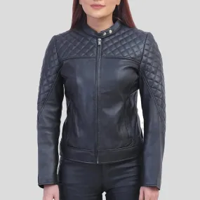 Womens Black Quilted Cafe Racer Jacket