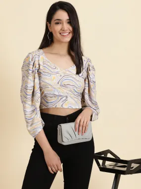 Women's Blue Printed Crop Top