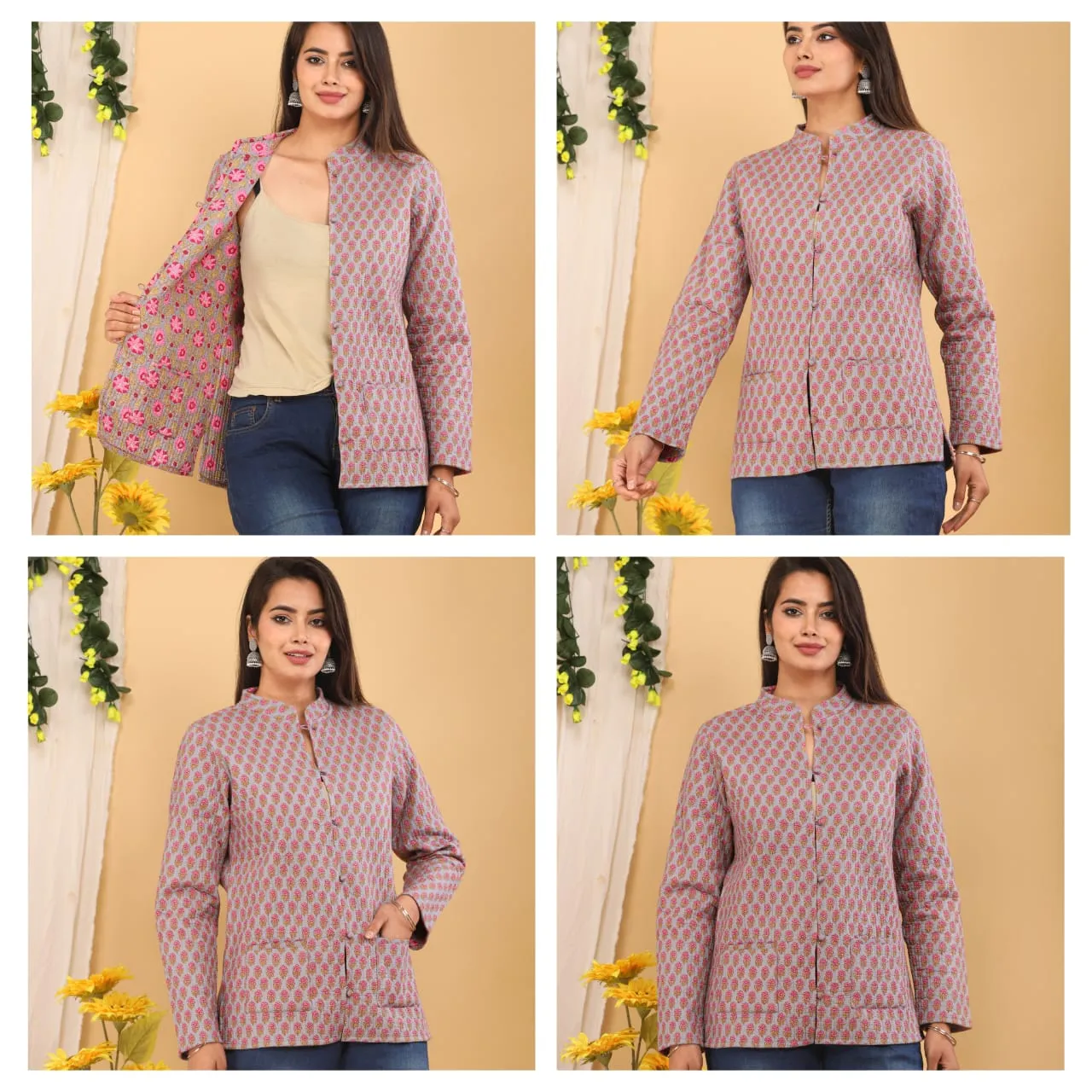 Women's Cotton Quilted Reversible Floral Jacket – Stylish & Comfortable