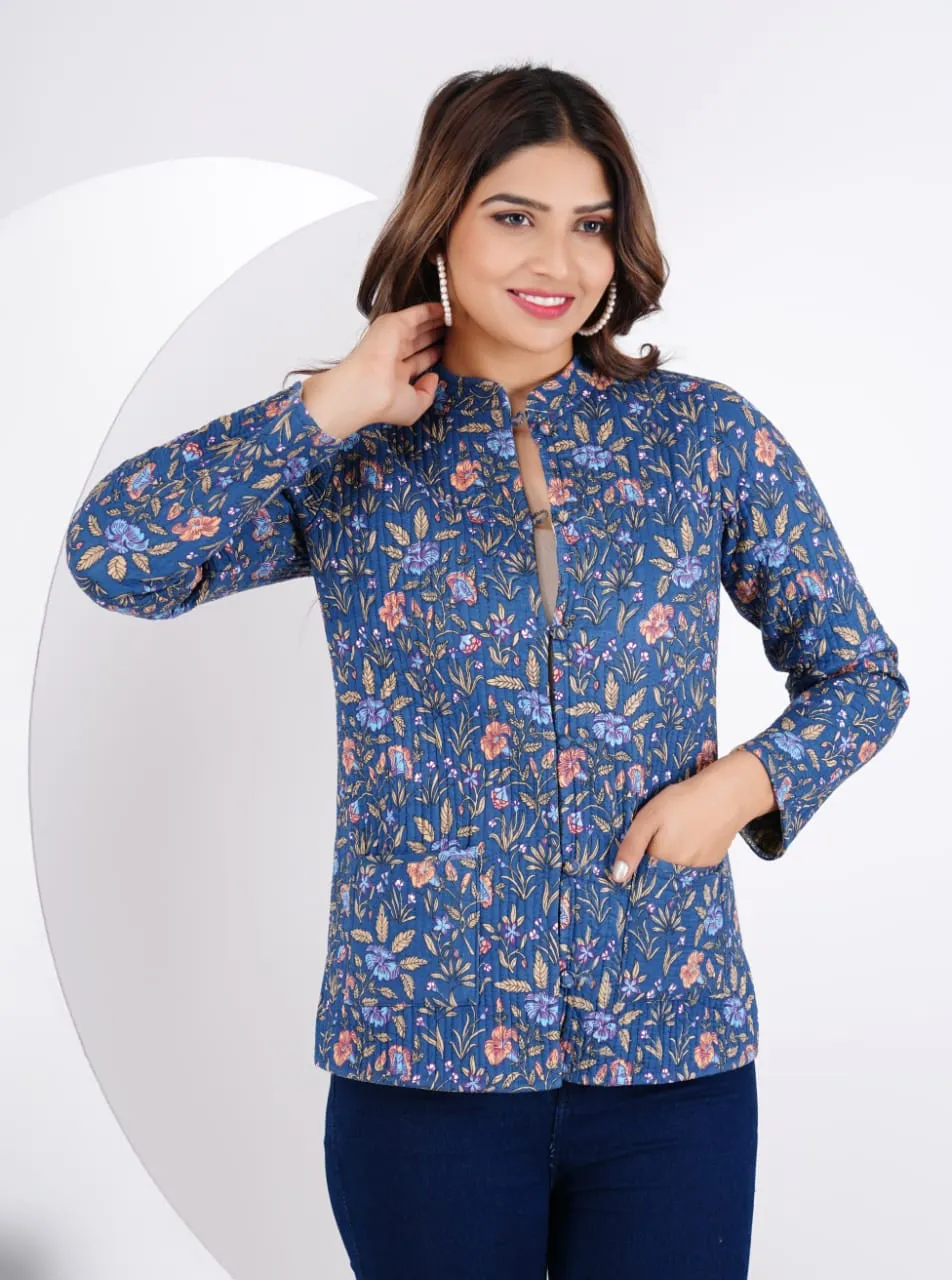 Women's Cotton Quilted Reversible Floral Jacket – Stylish & Comfortable