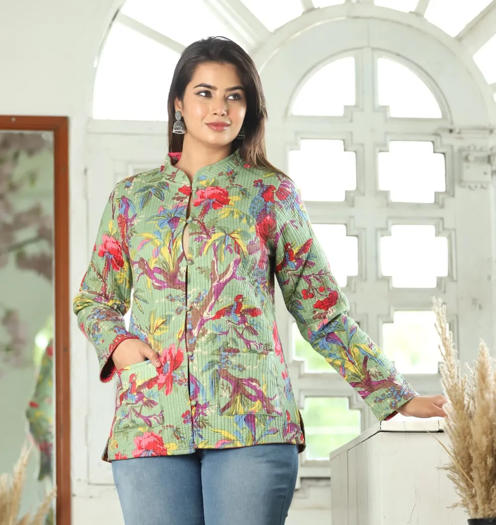 Women's Cotton Quilted Reversible Floral Jacket – Stylish & Comfortable