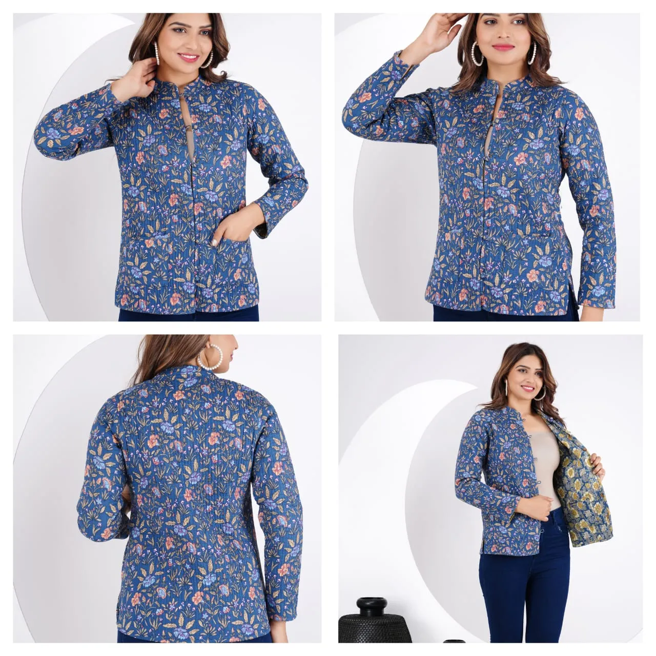 Women's Cotton Quilted Reversible Floral Jacket – Stylish & Comfortable