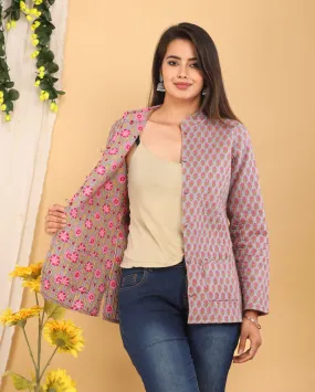 Women's Cotton Quilted Reversible Floral Jacket – Stylish & Comfortable