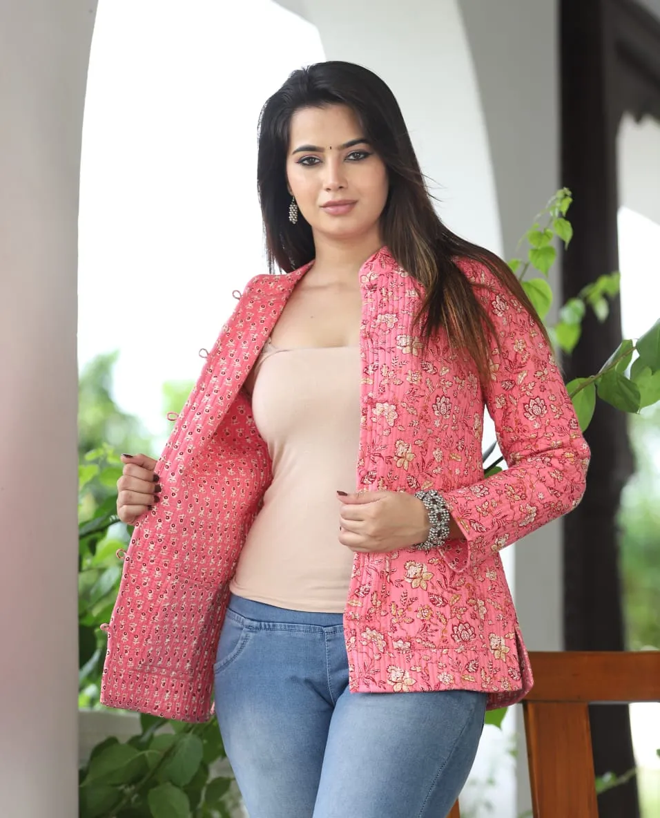 Women's Cotton Quilted Reversible Jacket – Floral Design