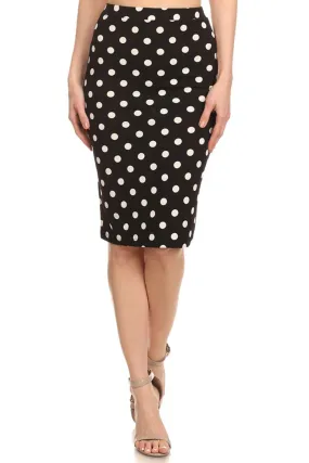 Women's Polka Dot Elastic Waistband Stretch Pencil Midi Skirt