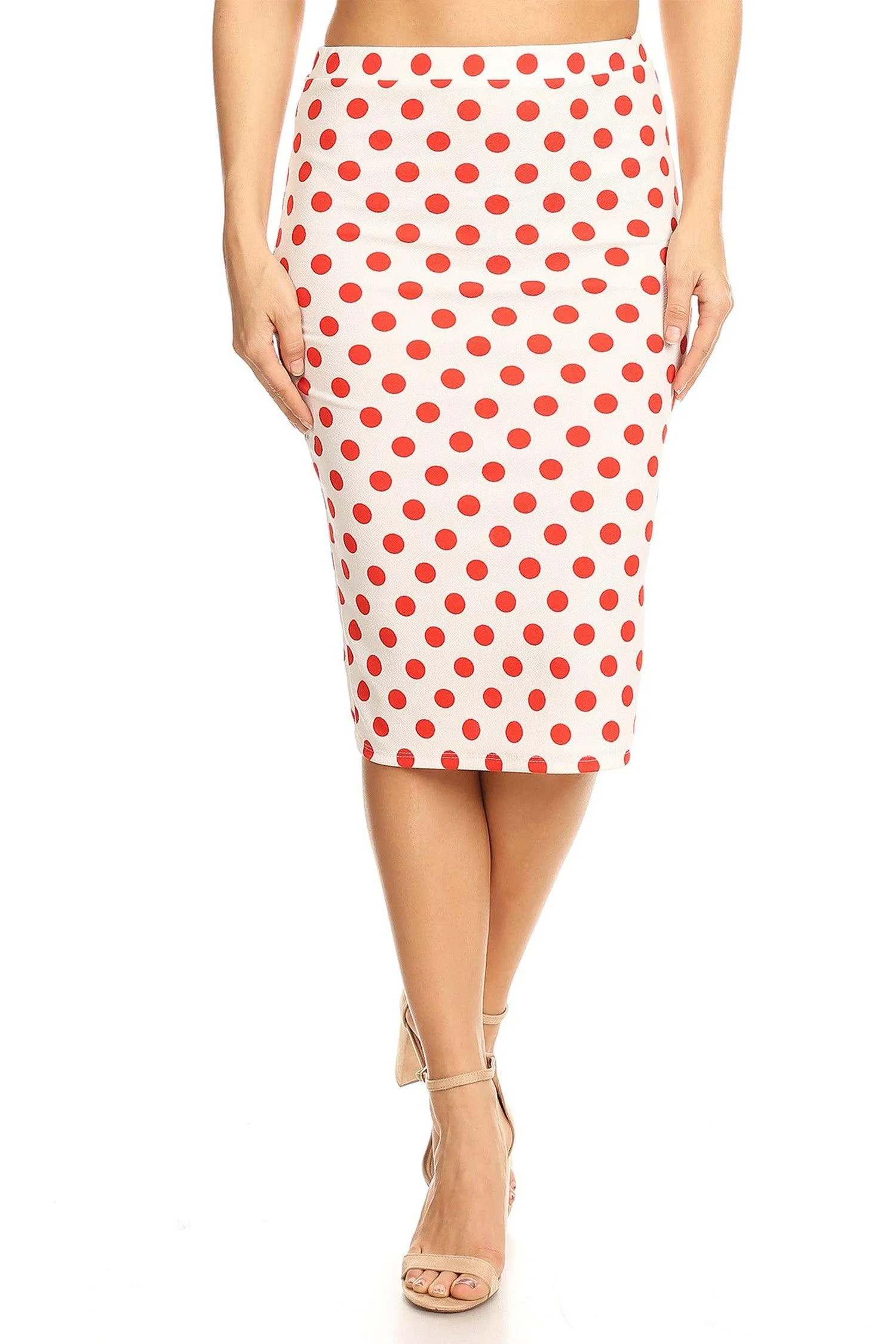 Women's Polka Dot Elastic Waistband Stretch Pencil Midi Skirt