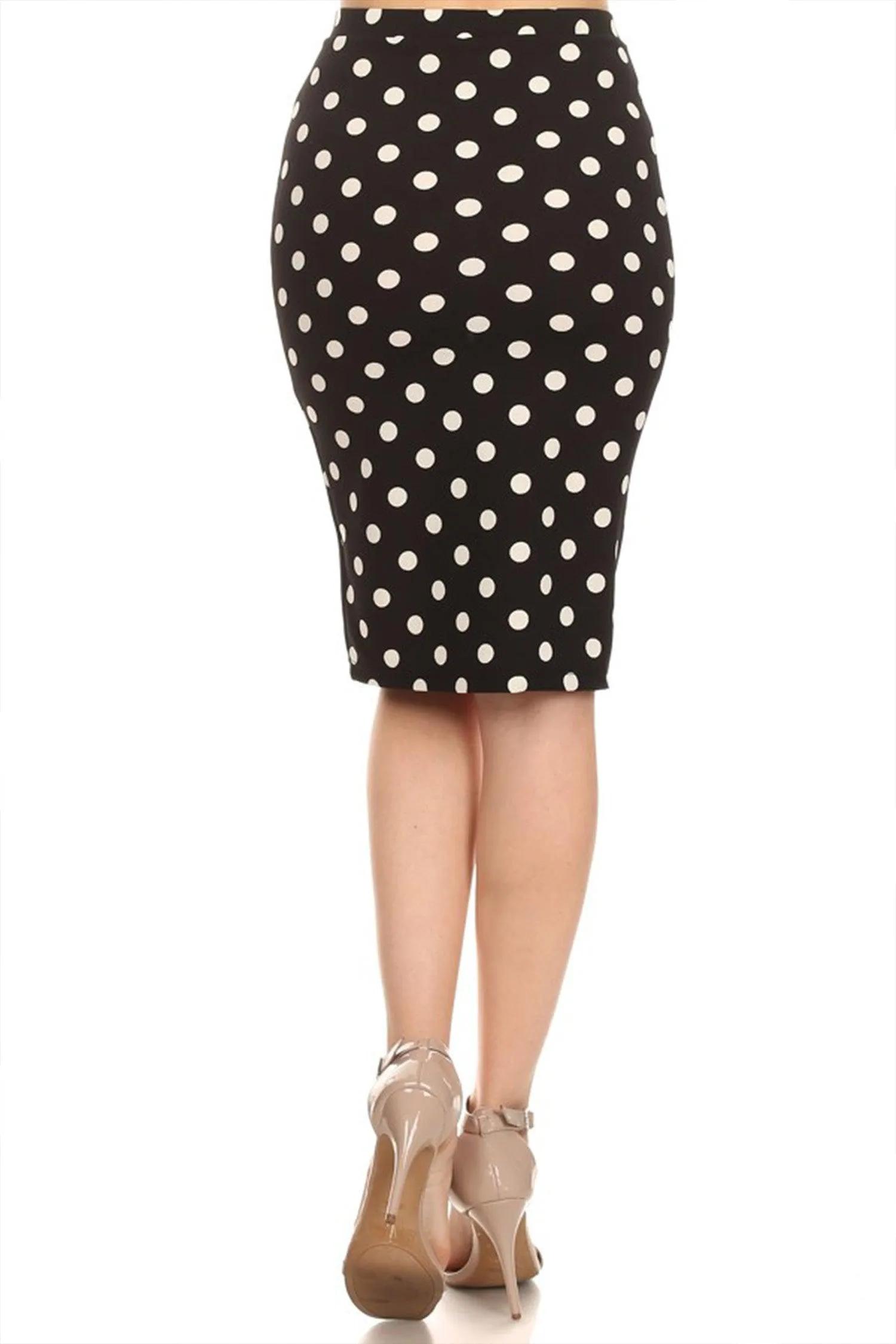 Women's Polka Dot Elastic Waistband Stretch Pencil Midi Skirt