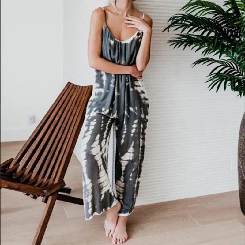 Womens Tie Dye Strap Sleeveless Casual Harem Jumpsuit