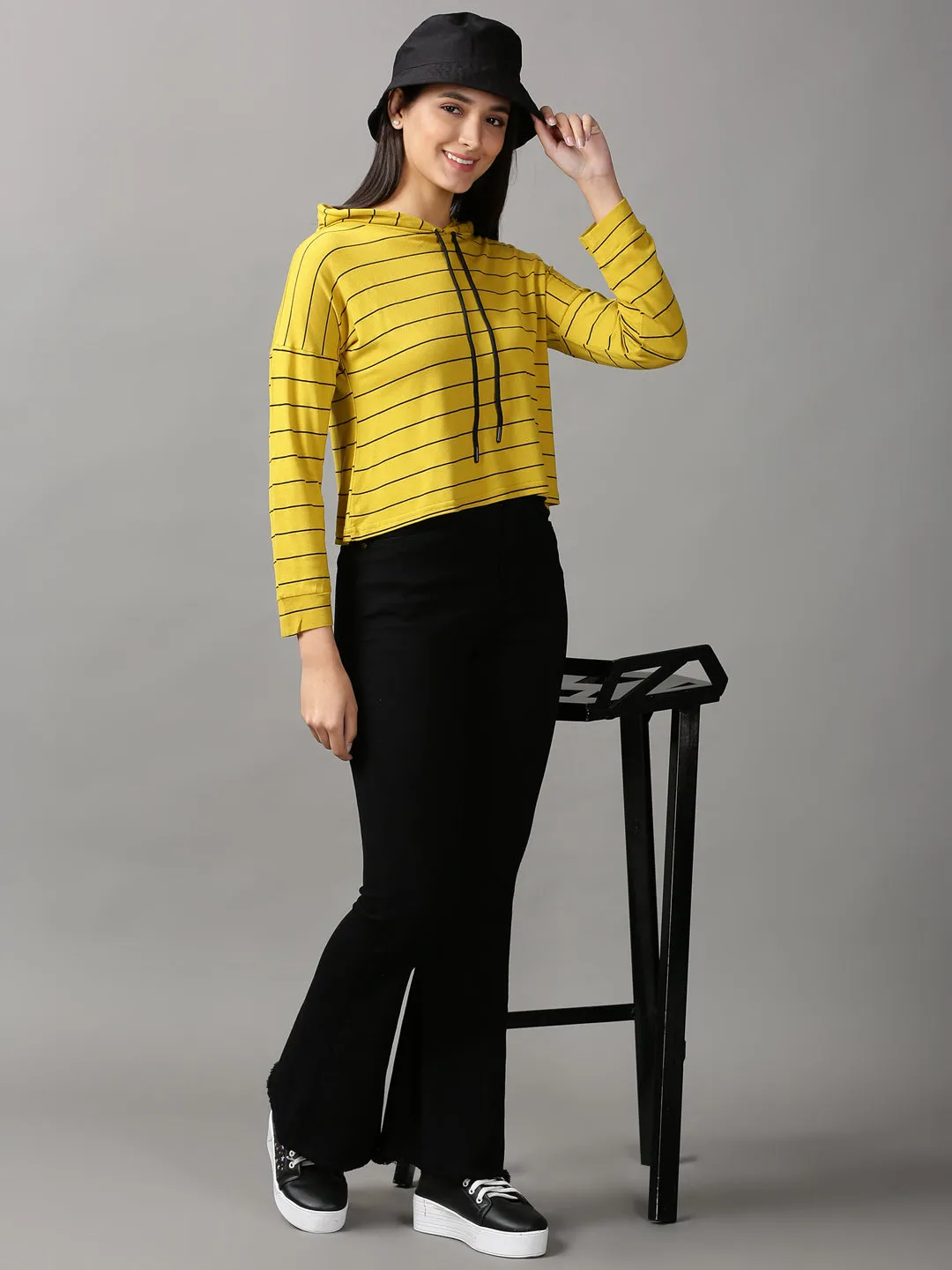 Women's Yellow Striped Crop Top