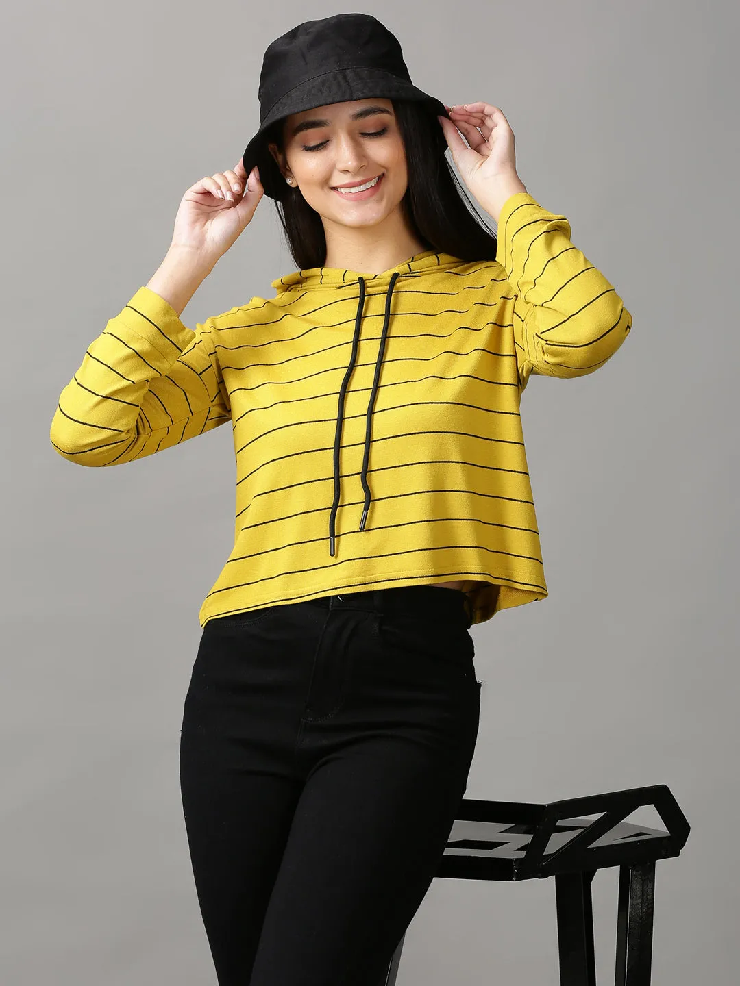 Women's Yellow Striped Crop Top