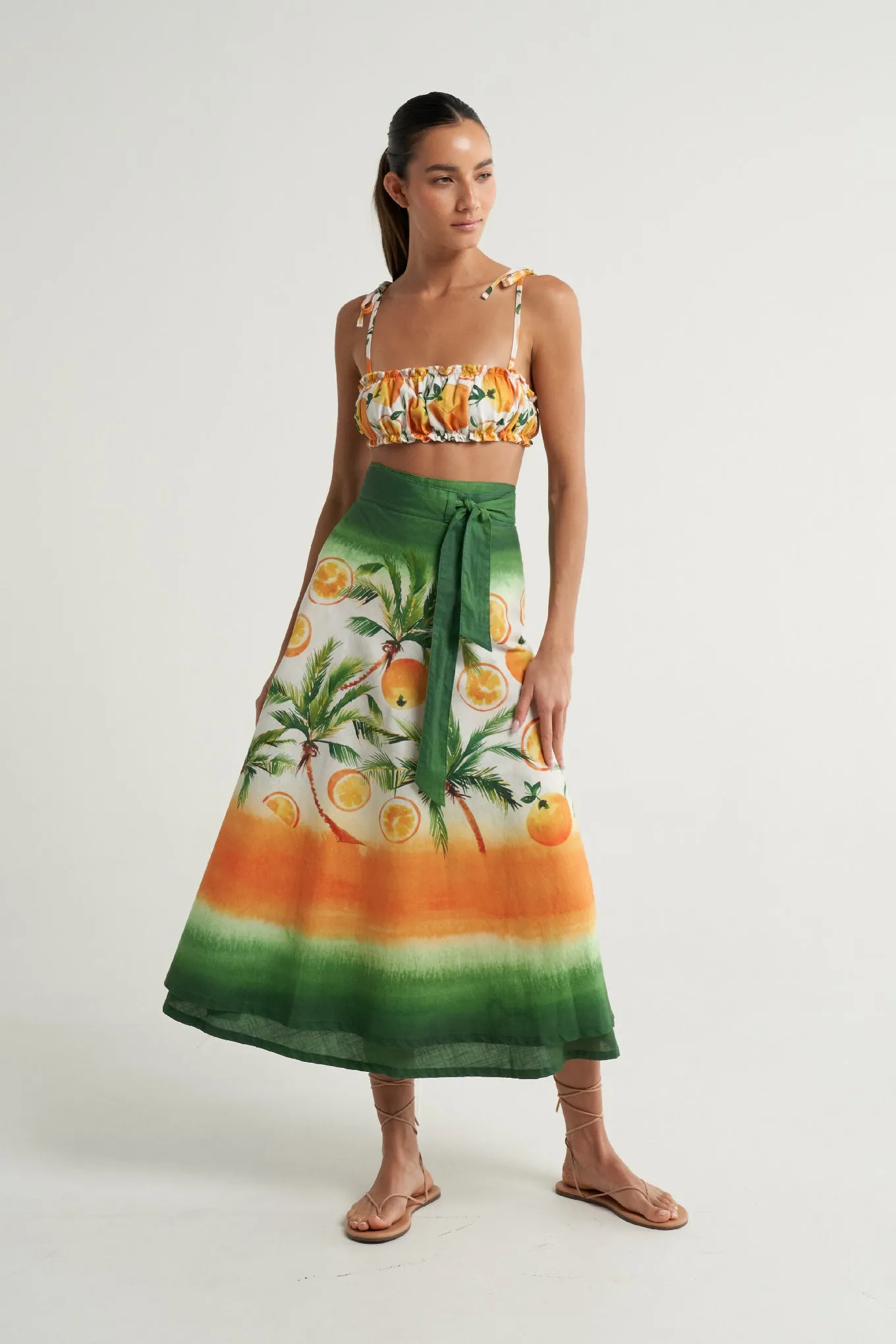 Wrap Circle Skirt Oranges Palms