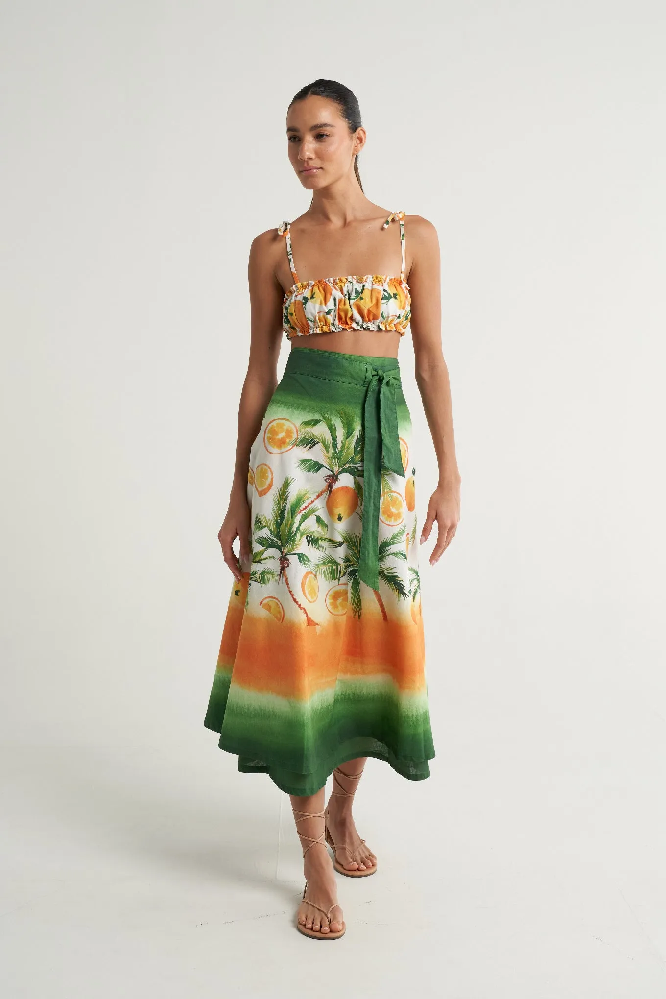 Wrap Circle Skirt Oranges Palms