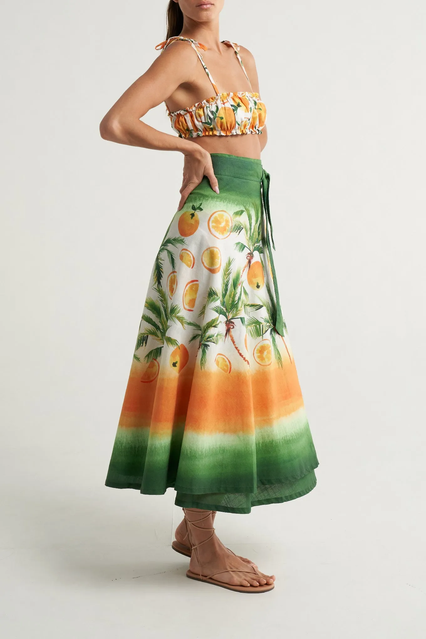 Wrap Circle Skirt Oranges Palms