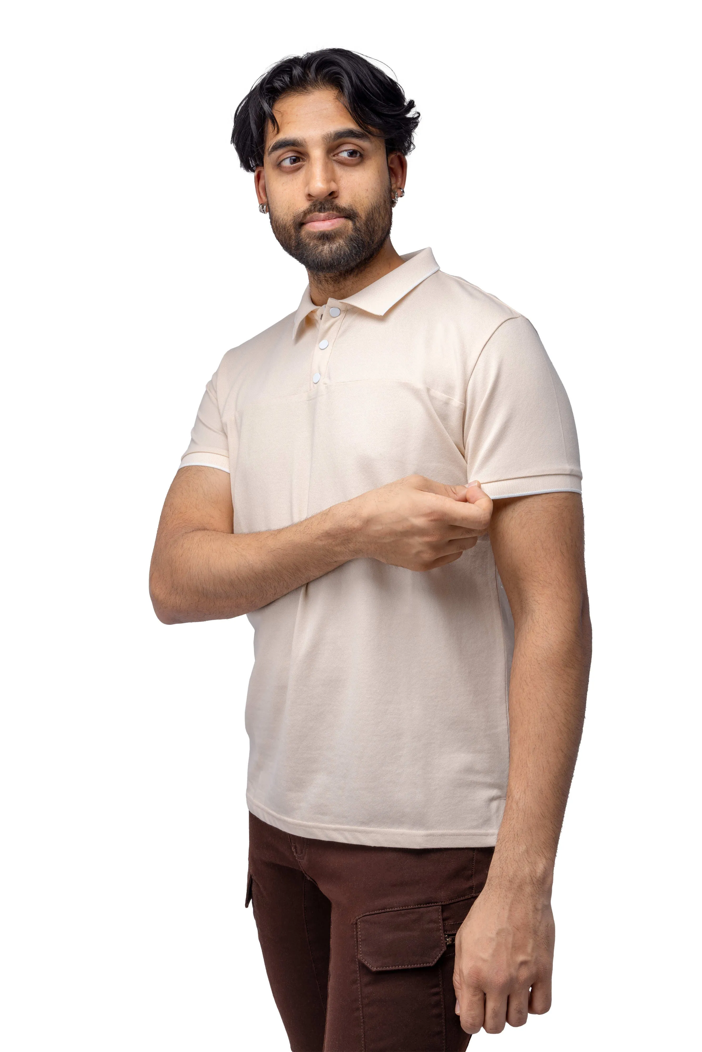 X RAY Men's Slim Fit Snap Button With Chest Seam Polo Shirt