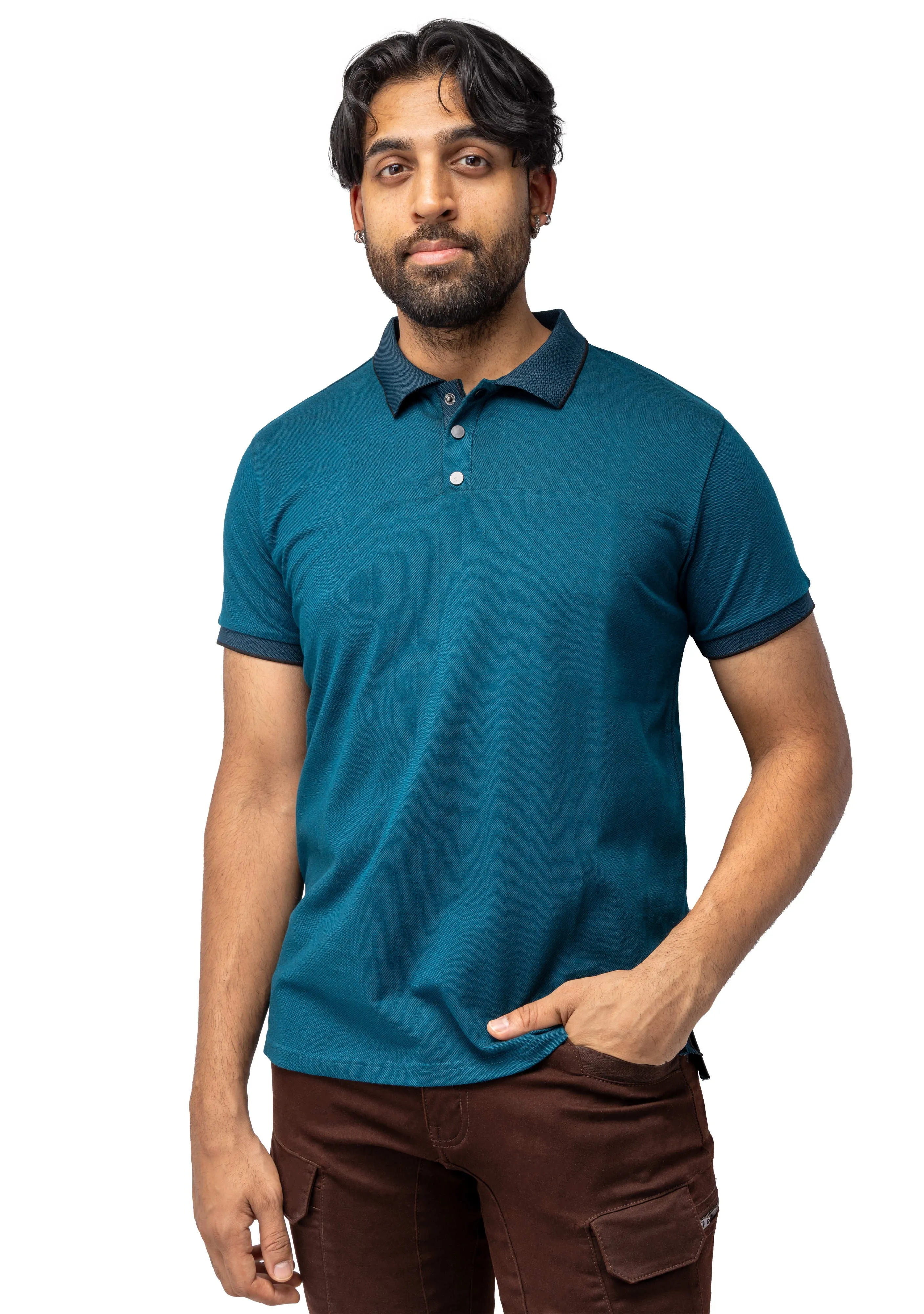 X RAY Men's Slim Fit Snap Button With Chest Seam Polo Shirt