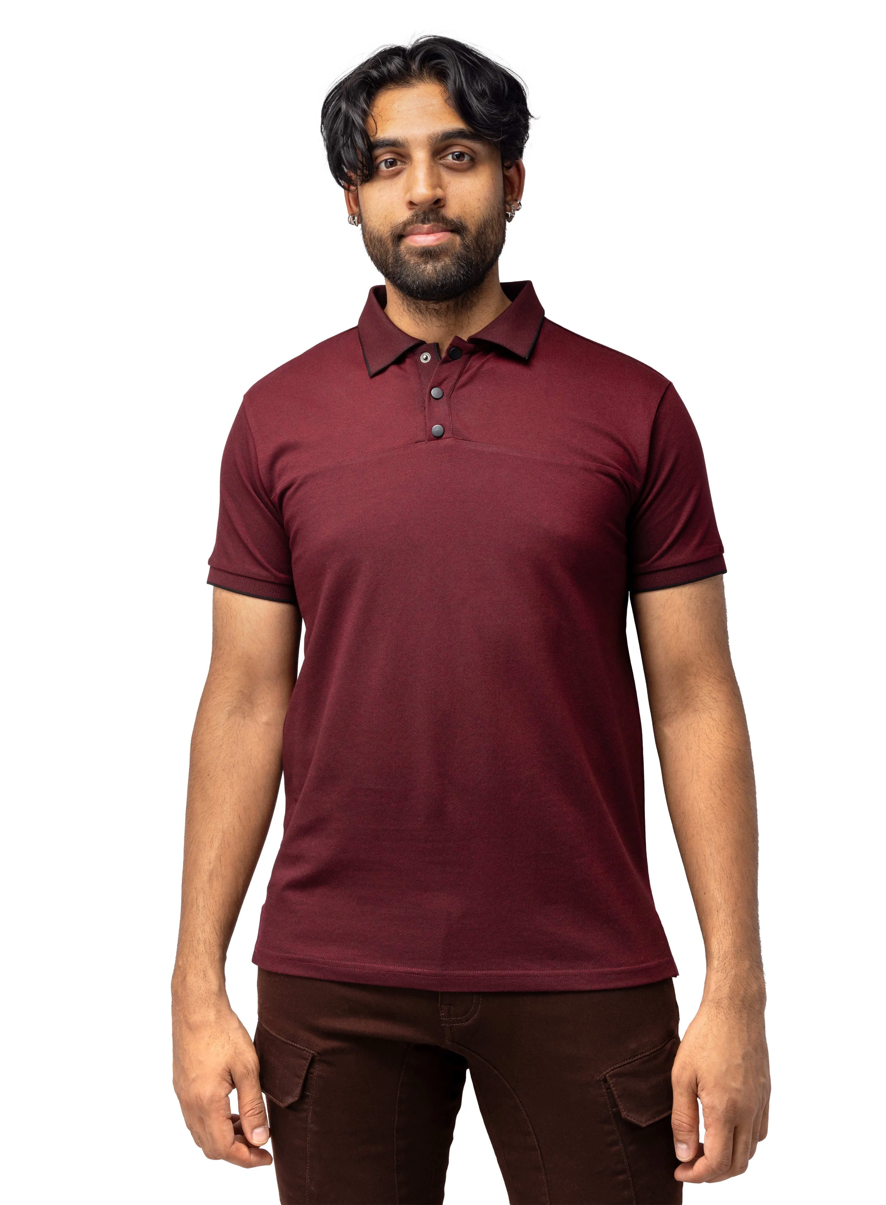 X RAY Men's Slim Fit Snap Button With Chest Seam Polo Shirt