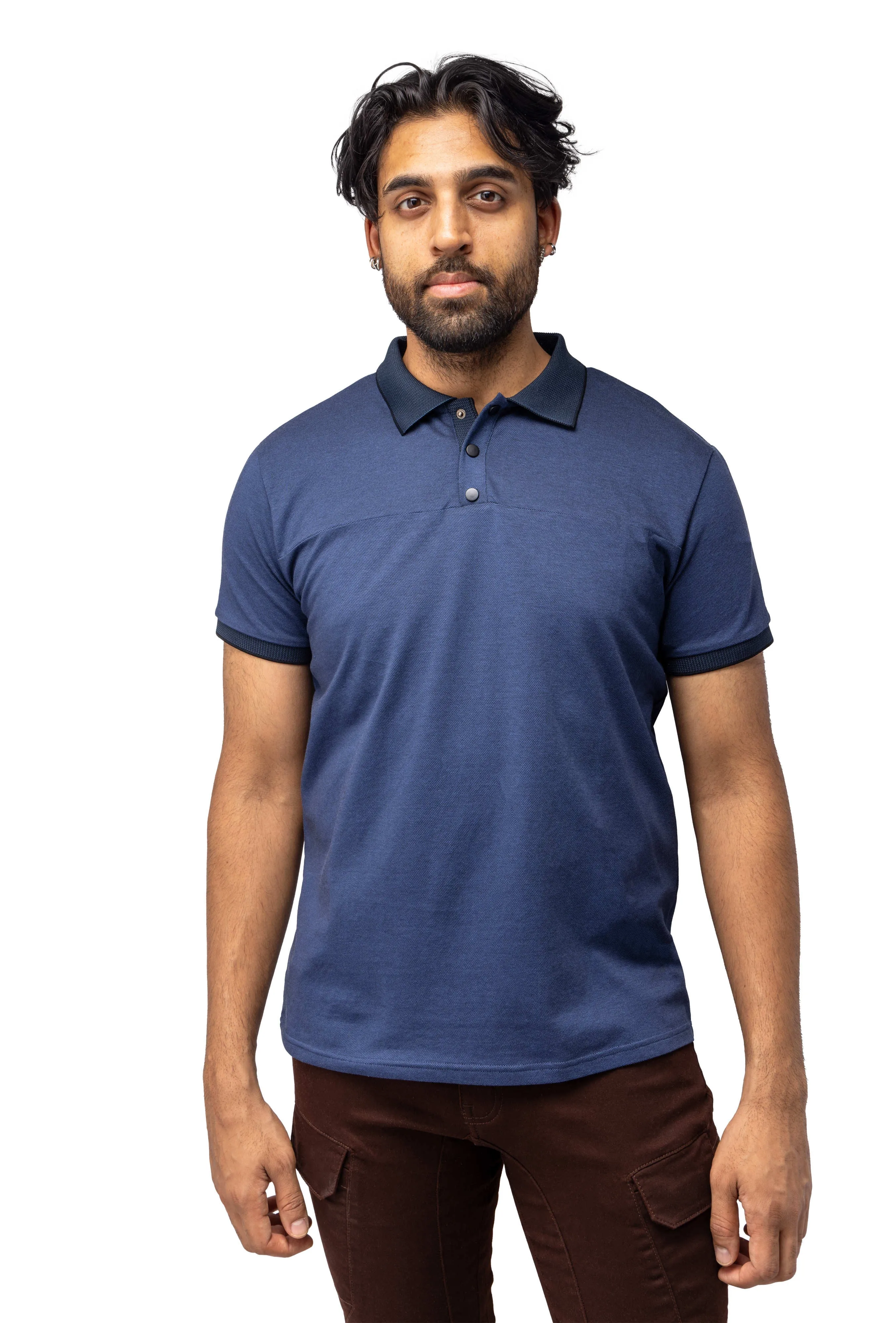 X RAY Men's Slim Fit Snap Button With Chest Seam Polo Shirt