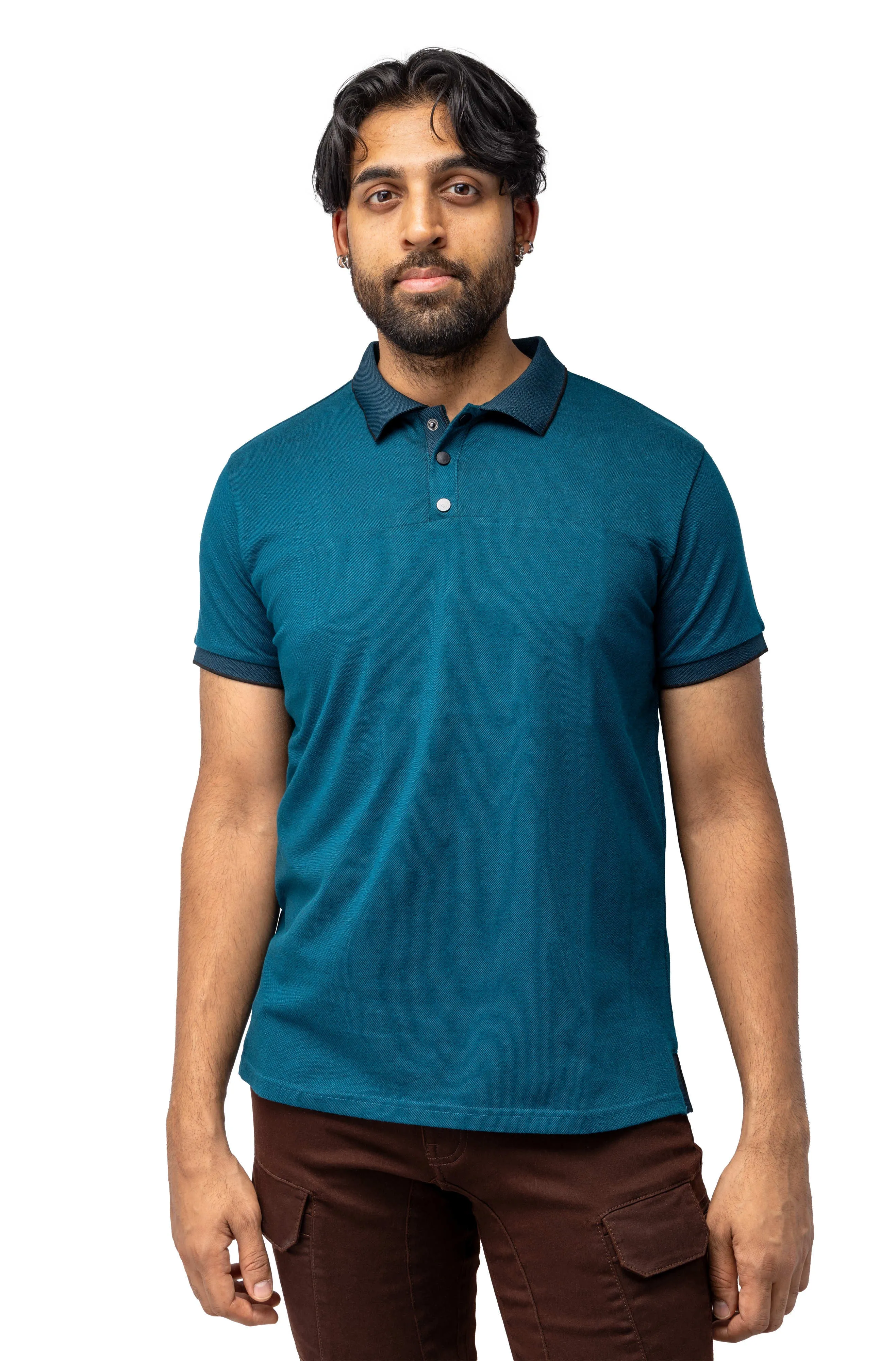 X RAY Men's Slim Fit Snap Button With Chest Seam Polo Shirt