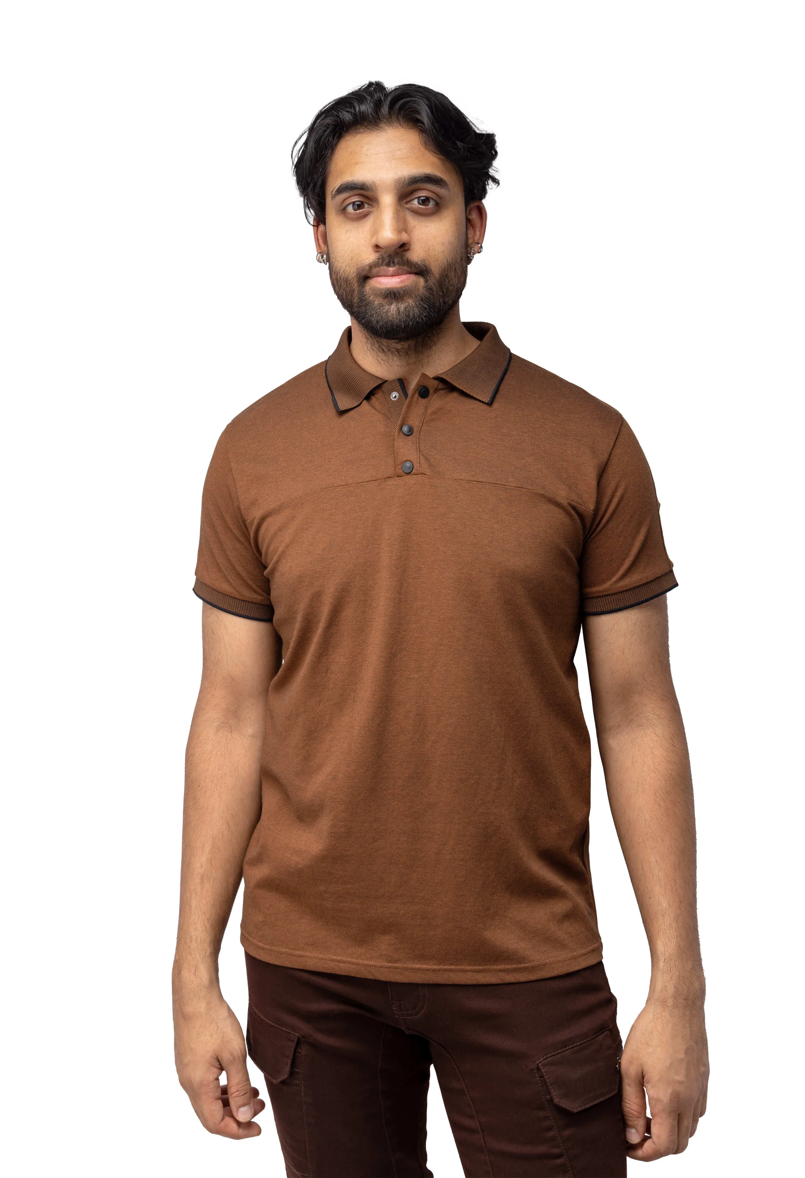 X RAY Men's Slim Fit Snap Button With Chest Seam Polo Shirt