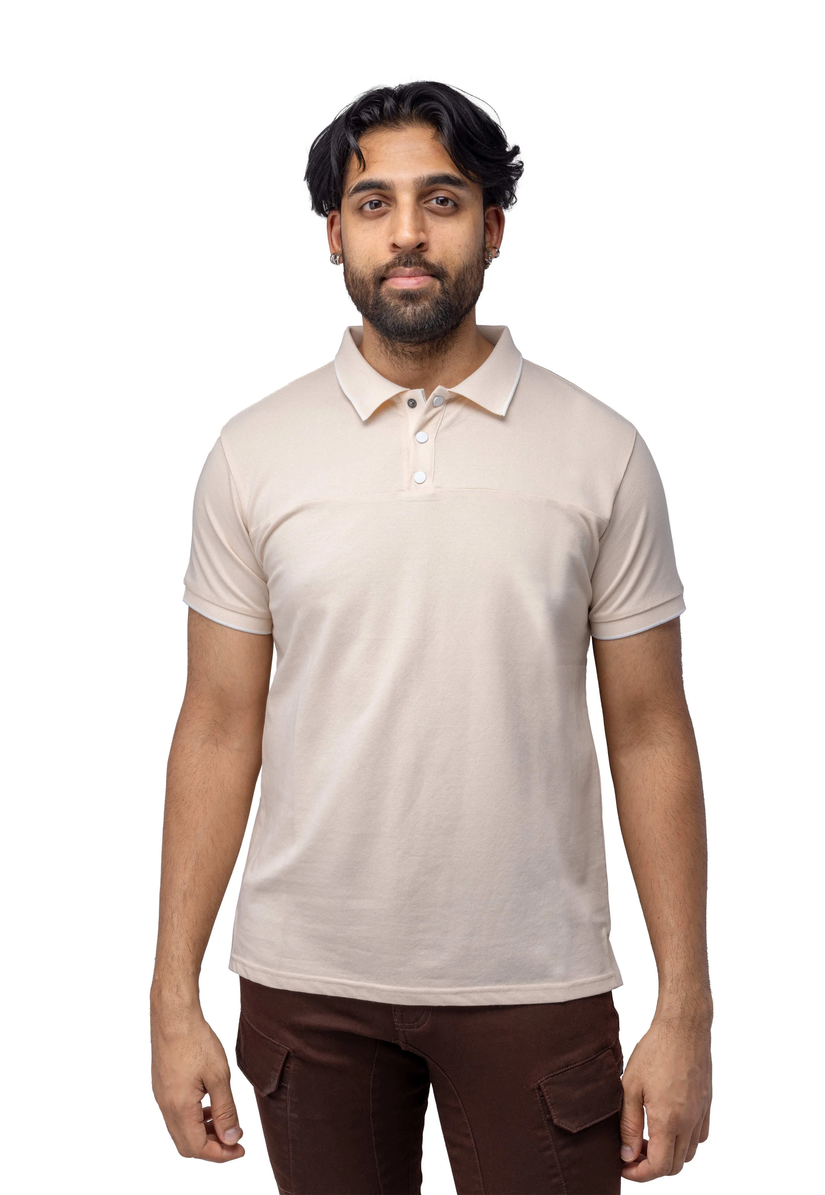 X RAY Men's Slim Fit Snap Button With Chest Seam Polo Shirt