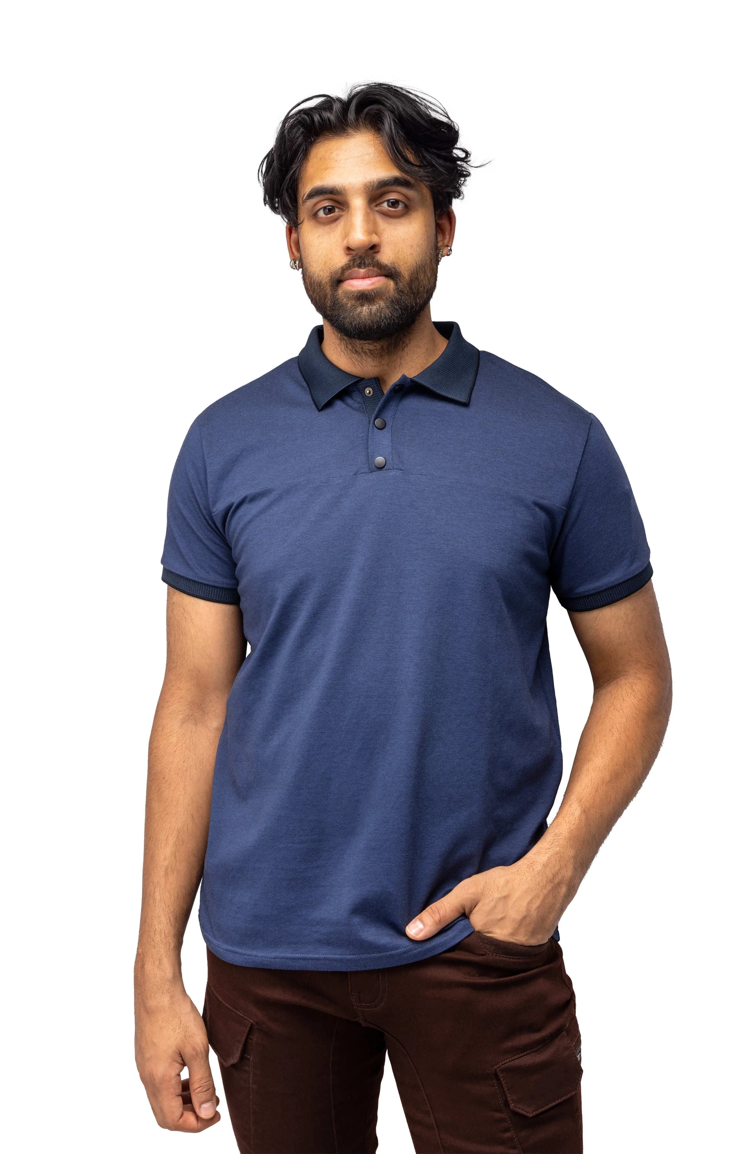 X RAY Men's Slim Fit Snap Button With Chest Seam Polo Shirt