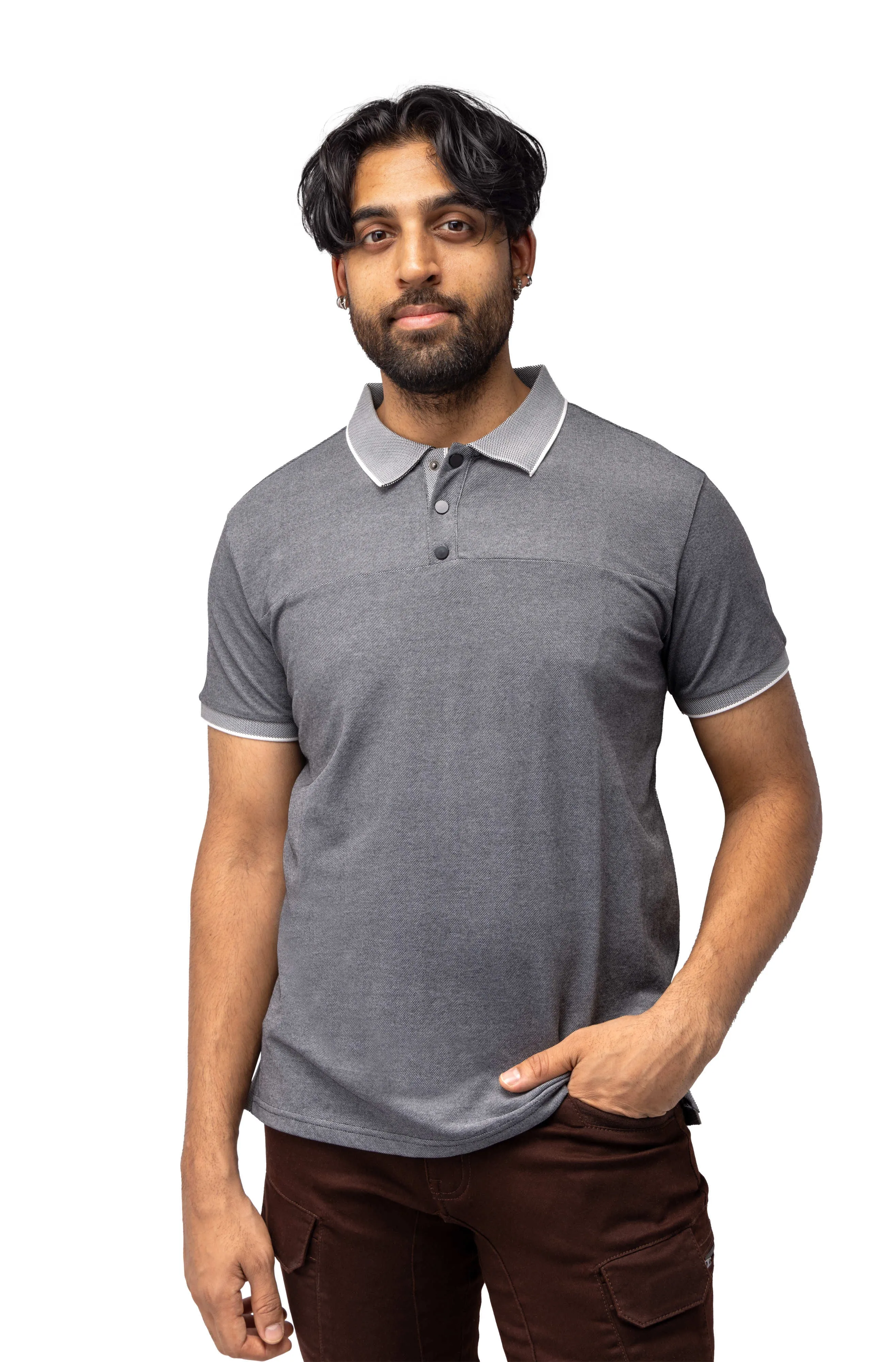 X RAY Men's Slim Fit Snap Button With Chest Seam Polo Shirt