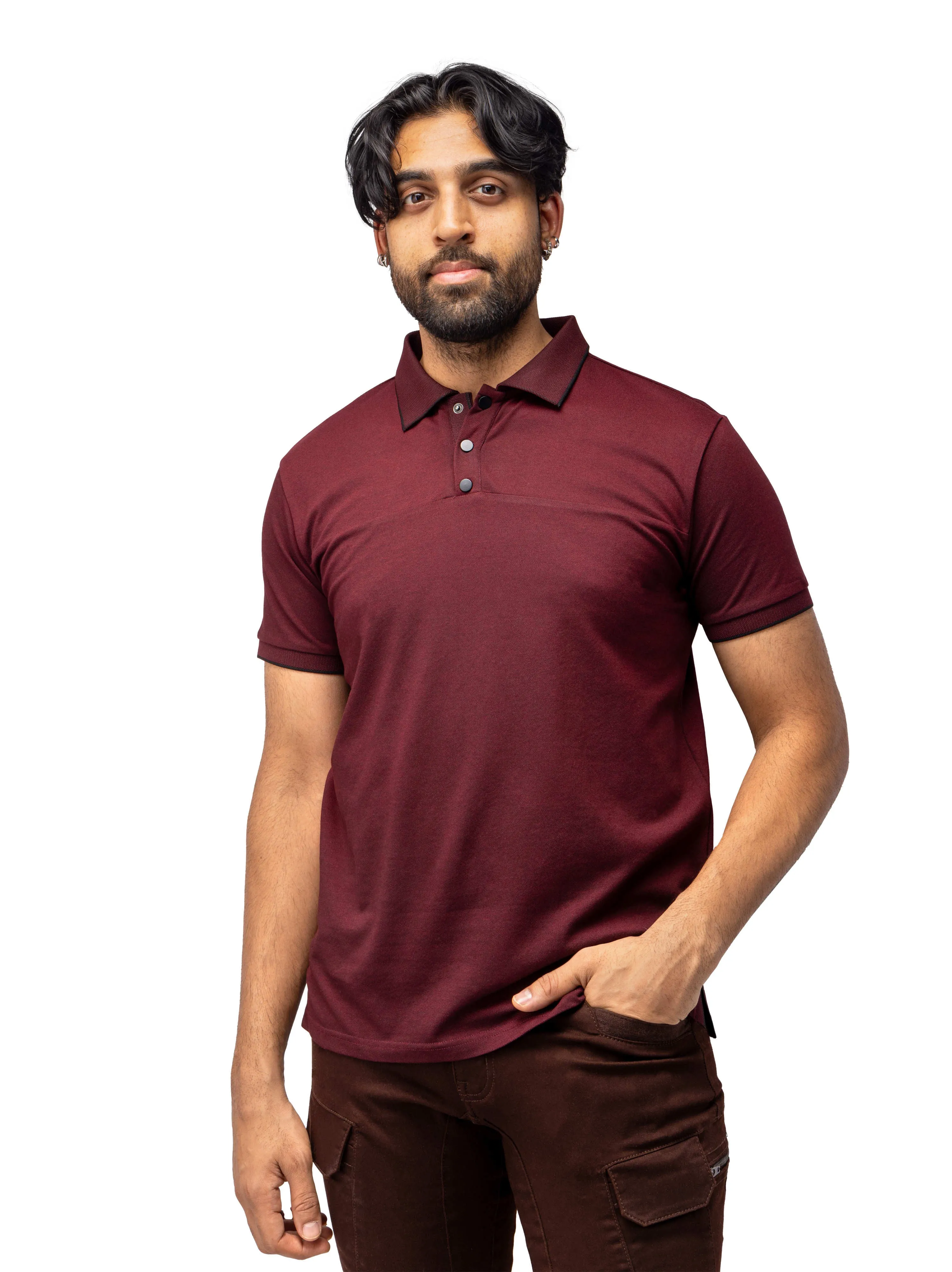 X RAY Men's Slim Fit Snap Button With Chest Seam Polo Shirt