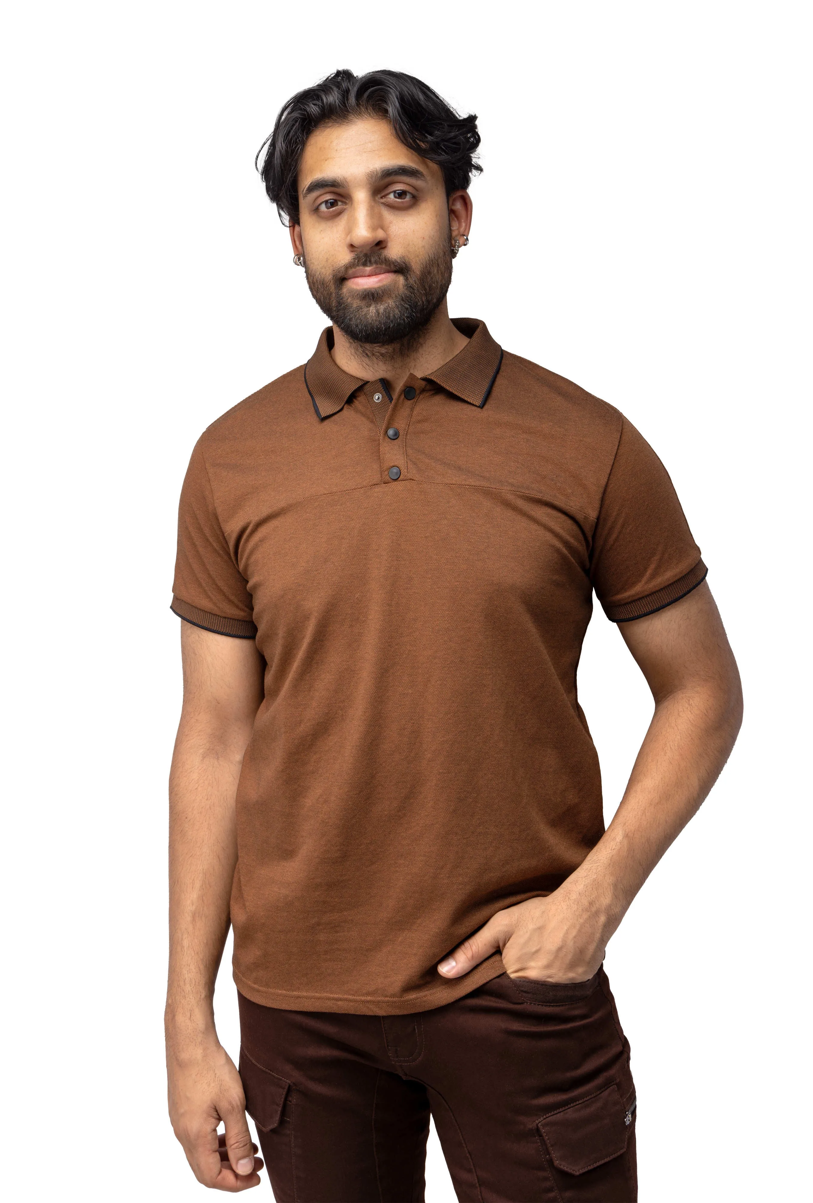 X RAY Men's Slim Fit Snap Button With Chest Seam Polo Shirt