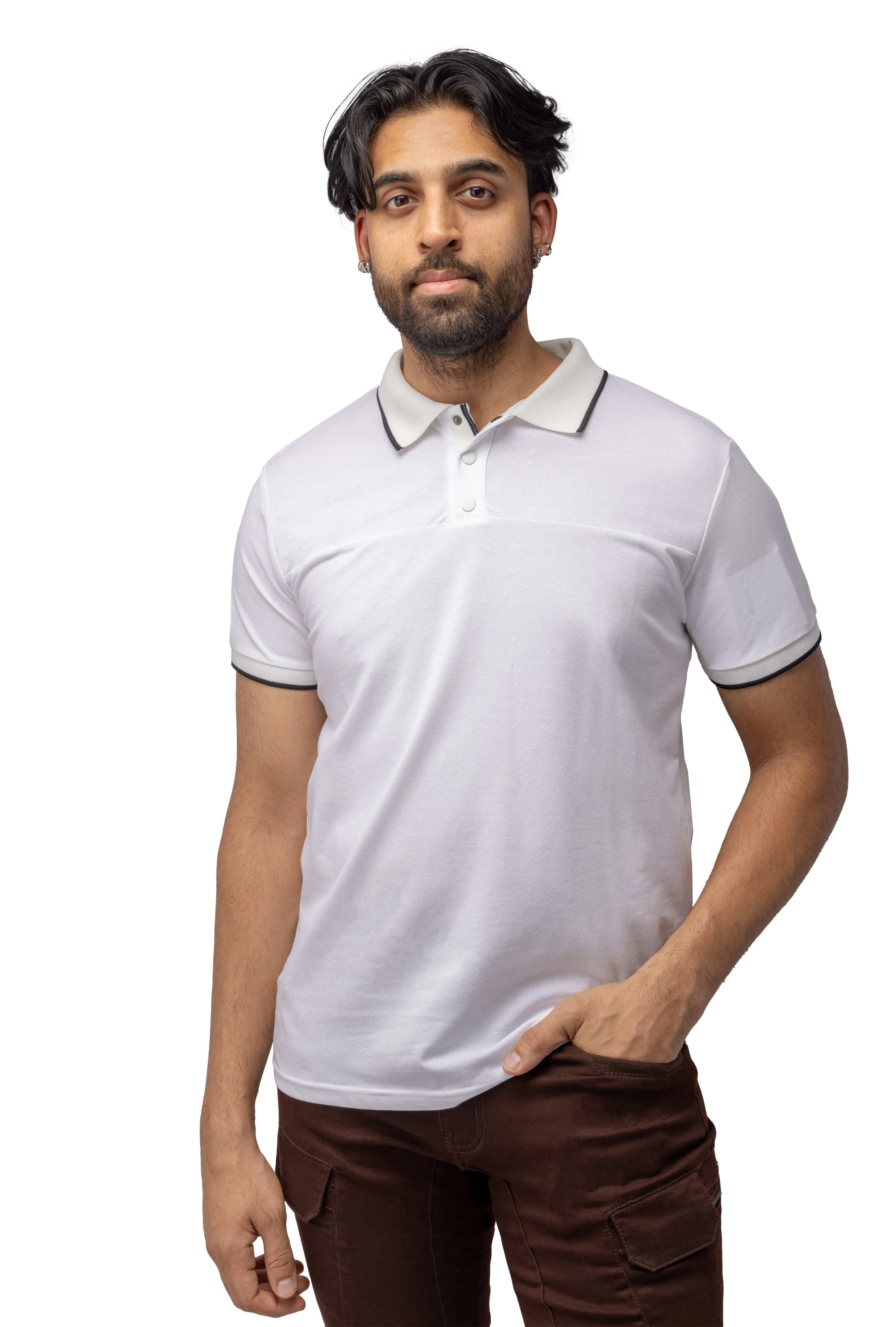 X RAY Men's Slim Fit Snap Button With Chest Seam Polo Shirt