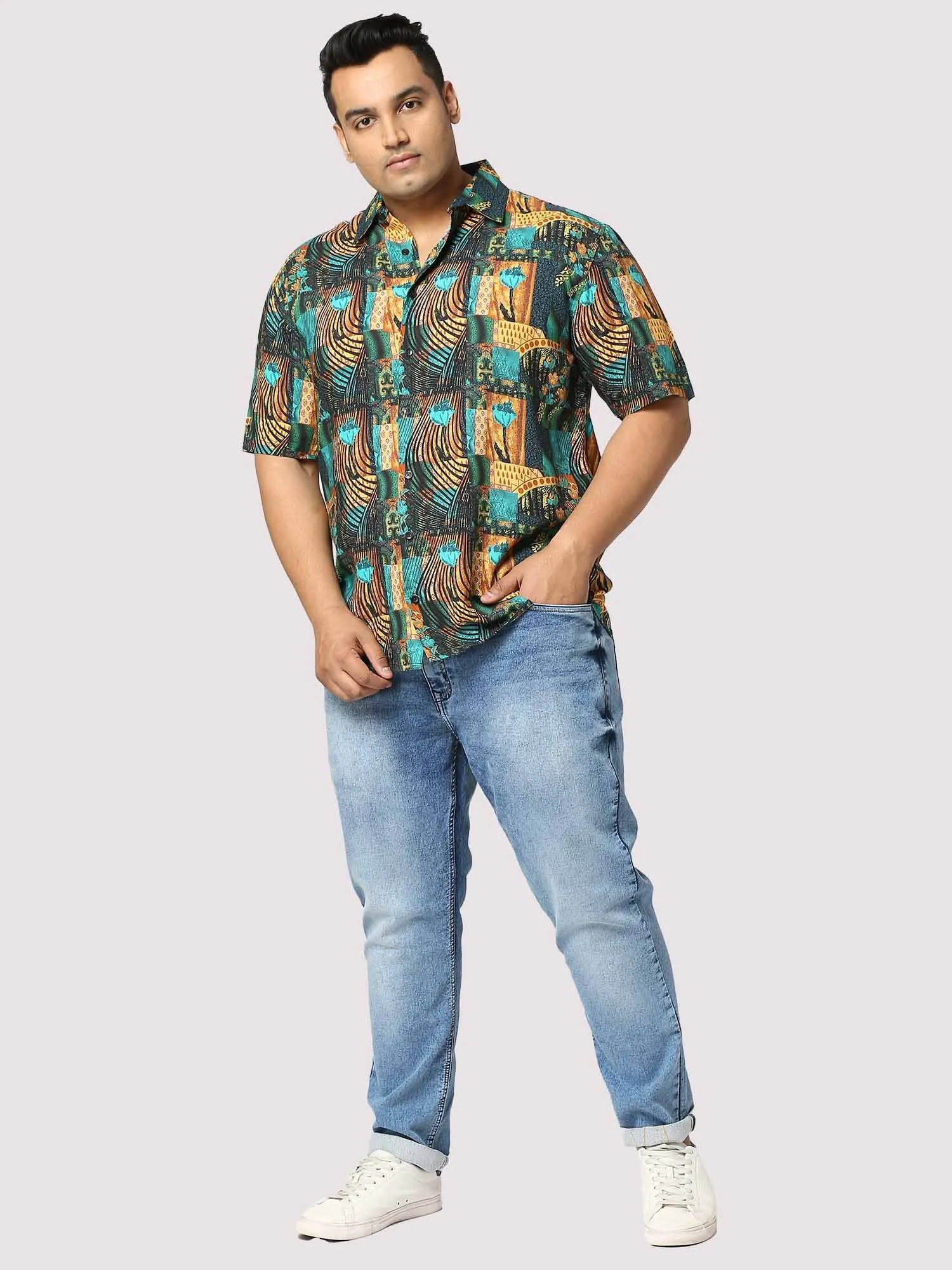 Zeus Digital Printed Half Shirt Men's Plus Size